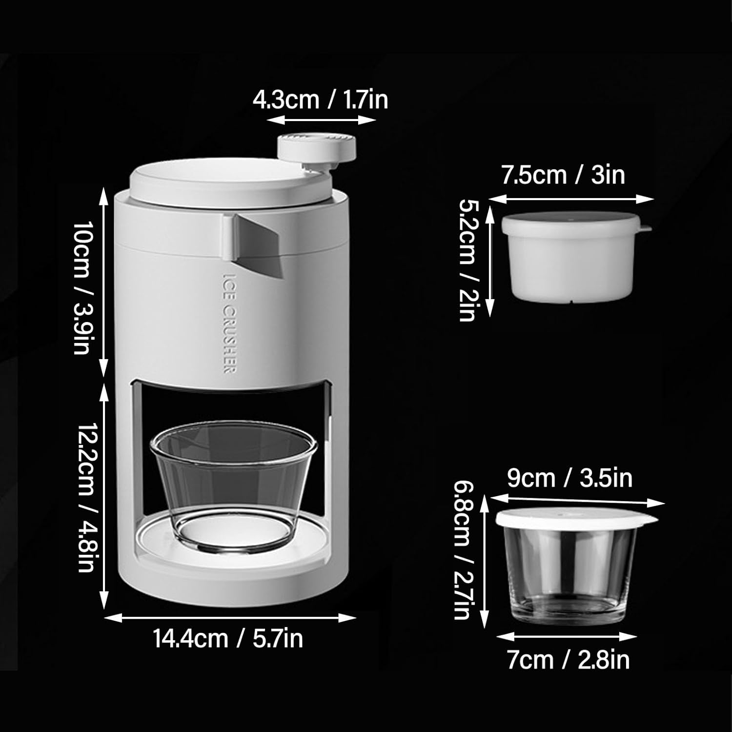 Manual Shaved Ice Machine with Glass Smoothie Cup Ice Crusher 40Cr13 Blade Snow Cone Maker Machine for Home Use