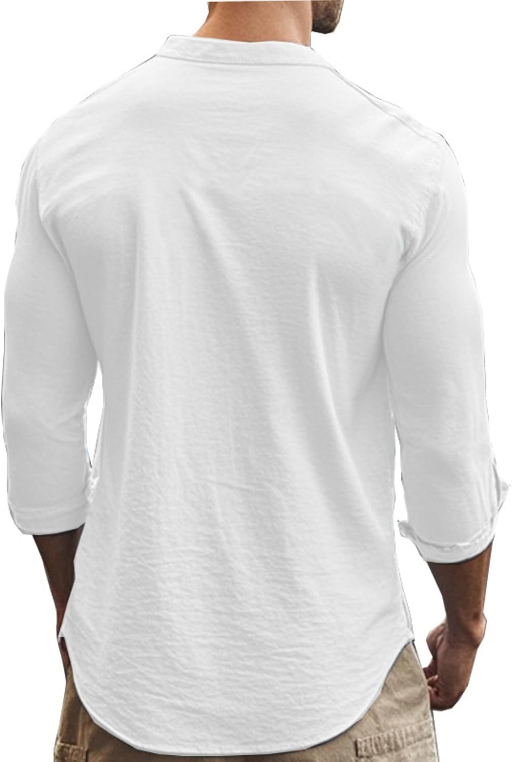 Mens Long Sleeve Linen Shirt Casual Slim Fit Henley Collar Button Down Wrinkle Free Lightweight