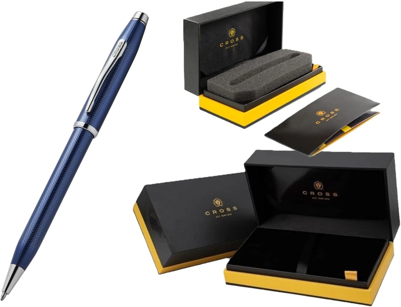 Cross Century II Polished Translucent Cobalt Blue Sandblasted Engraved Diamond Pattern Surface Ballpoint Pen - Professional Pen - Smooth Writing - Comfortable Grip, Engraveable panel, Luxury gift box.