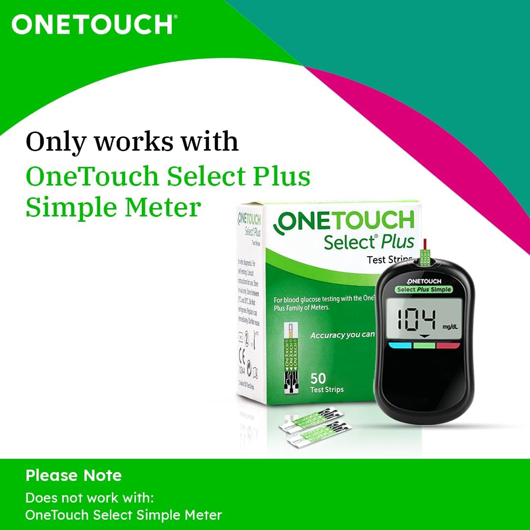 OneTouch Select Plus Test Strips | Pack of 100 Strips with 100 Ultrasoft 2 Lancets | Blood Sugar Test Machine Testing | For use with Select Plus Simple Glucometer 1