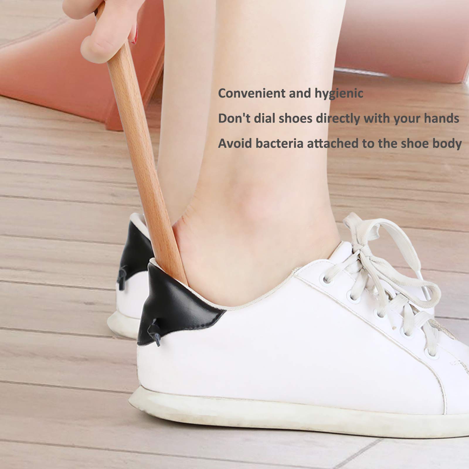 Cuerno para Zapatos con Correa de Cuero de Vaca Que se Adapta a Todos los Zapatos, Elevador de Zapatos portátil de Mango Corto con Orificio para Colgar, Zapato de Madera de Mango Largo-||60cm(23