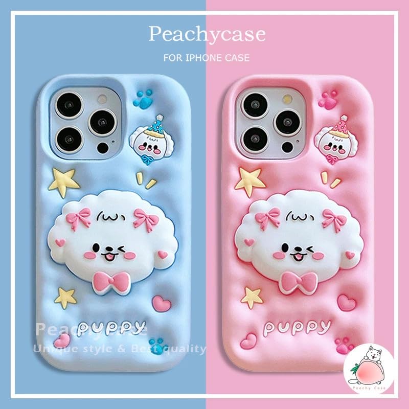 Image of COVERLY for iPhone 12 Pro 3D Puppy Knot Cartoon Pop Case,Premium Silicone Case Dog Love Pastel Pink Color with Phone Holder Cool Full Protective Cute Kawaii Aesthetic Cover for Apple iPhone 12 Pro