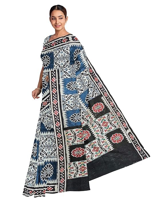 Image of Ikat Women's Cotton Saree, Handmade Pure Cotton Khandua Saree, Ikkat Orissa Traditional Handloom Saree without Blouse