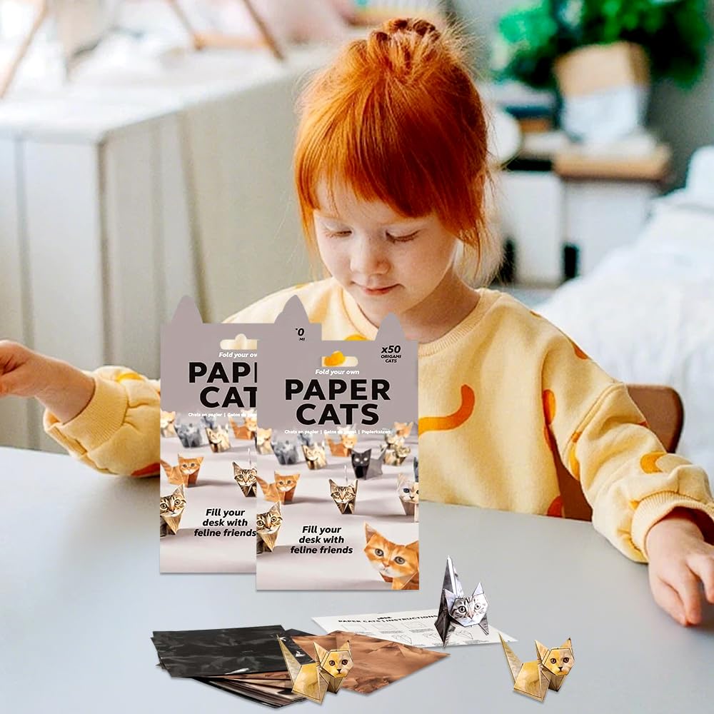 Kit de Origami de Gatos, 100 Hojas Gatos de papel DIY, Kit Creativo de Manualidades de Animales de Origami para Decoración de Escritorio de Animales, Adultos y Niños