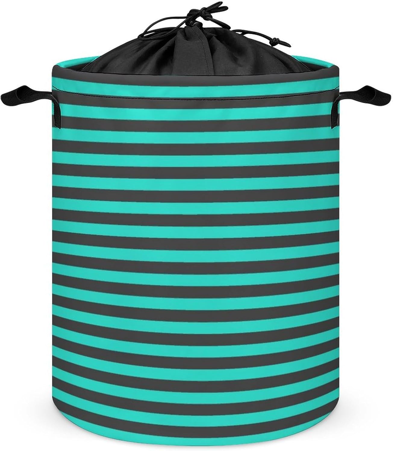 Large Laundry Basket, Stylish Gray Teal Stripes Laundry Hamper Bag Collapsible Washing Bin With Handles for College Dorm, Family Essentials Storage