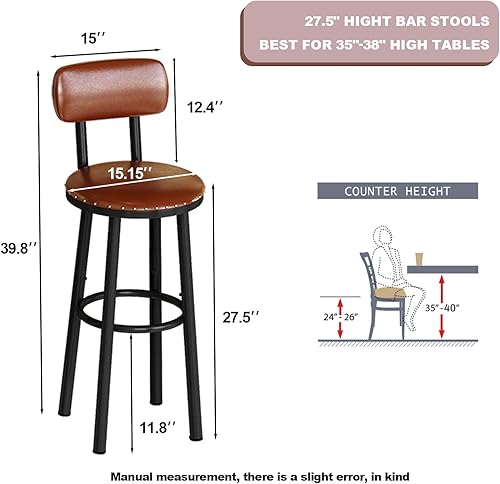 Miniatura 2 de LTTROMAT Juego de 2 taburetes de bar de altura de mostrador, taburetes de bar giratorios 360 con respaldo y reposapiés, sillas de isla de cocina