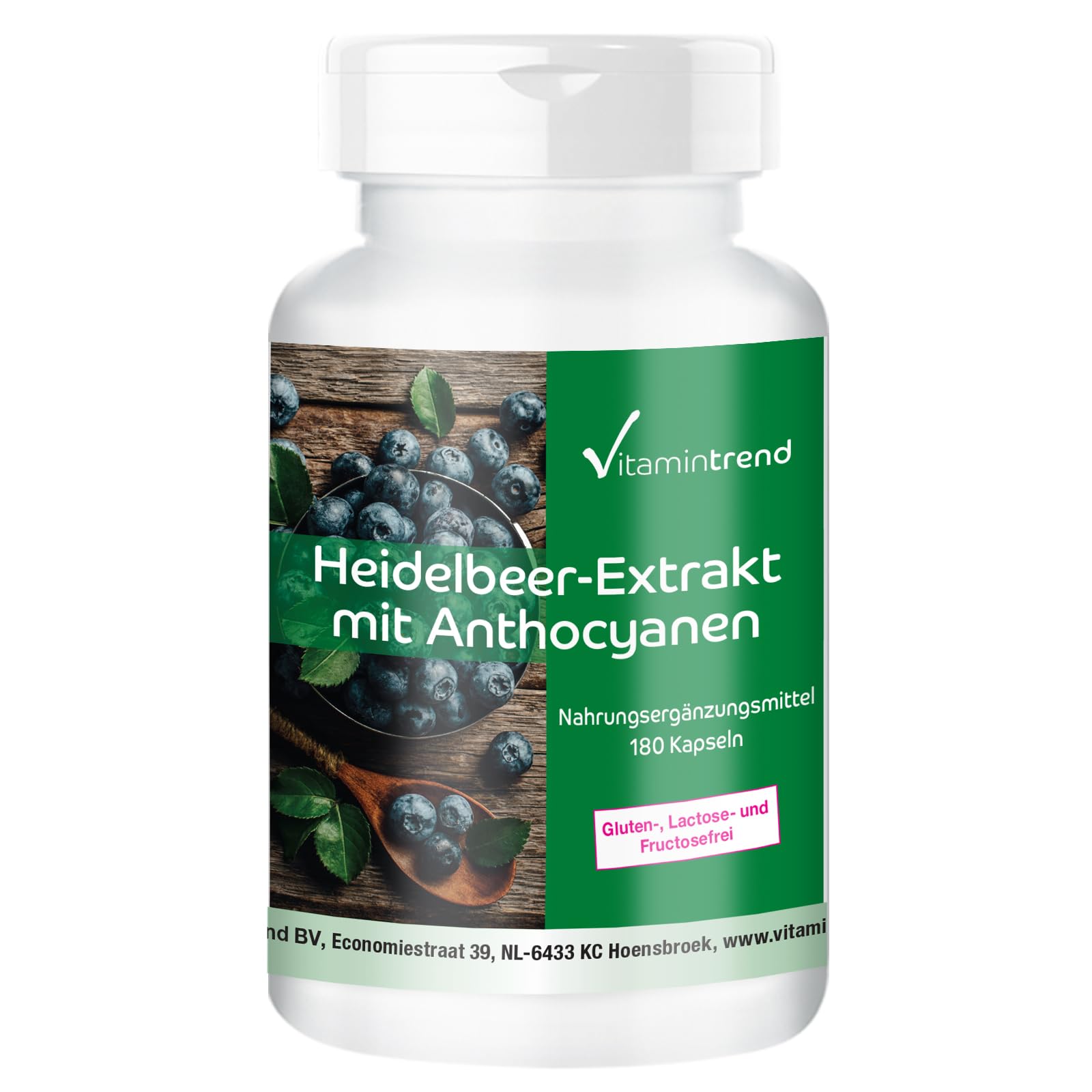Vitamintrend Extrait de myrtille avec 25% d'anthocyanes, 180 gélules, hautement dosé, complément alimentaire végan sans stéarate de magnésium, fabriqué en Allemagne