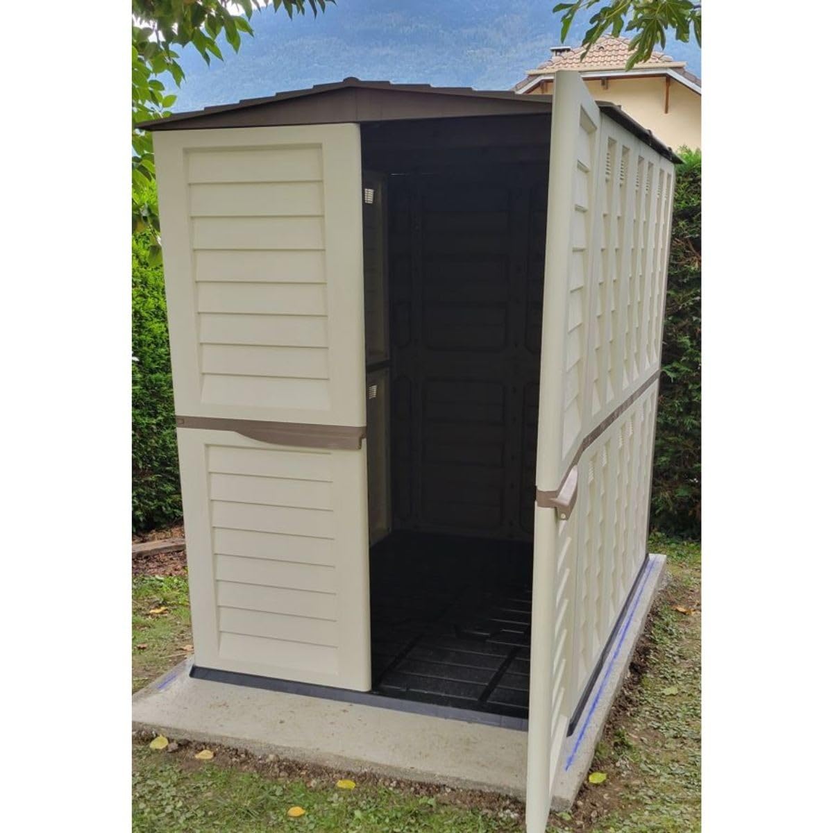 INTEC - Abri de Jardin Extérieur Beige - Cabanon de Jardin avec Plancher 151x146x200 - Rangement Outils, Vélos
