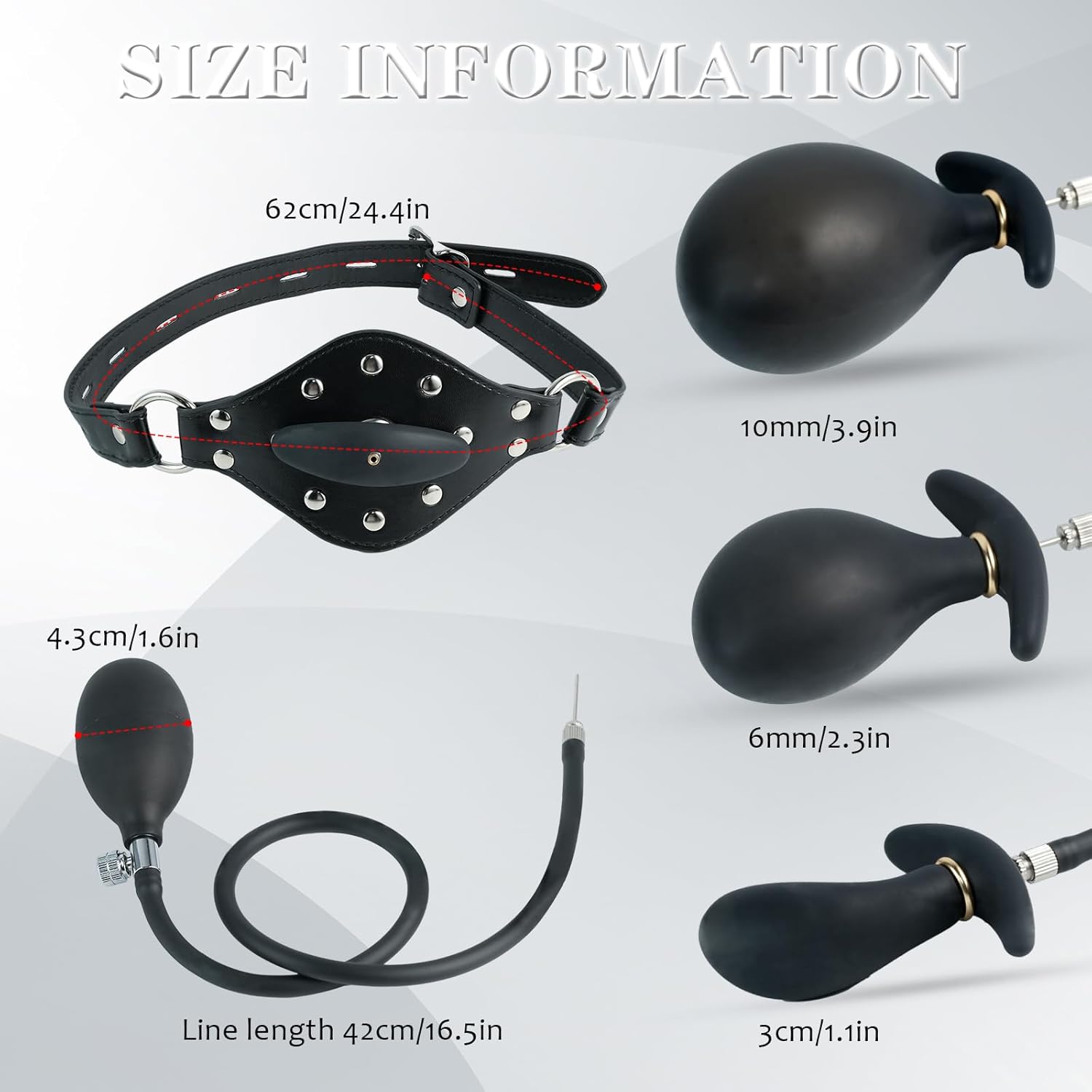 Mouth Gag Silicone Inflatable with Adjustable Elastic Belt,Bondage Gags with Locking for Adults Couples,Sex Toys Balls BDSM Adult Restraints Kit