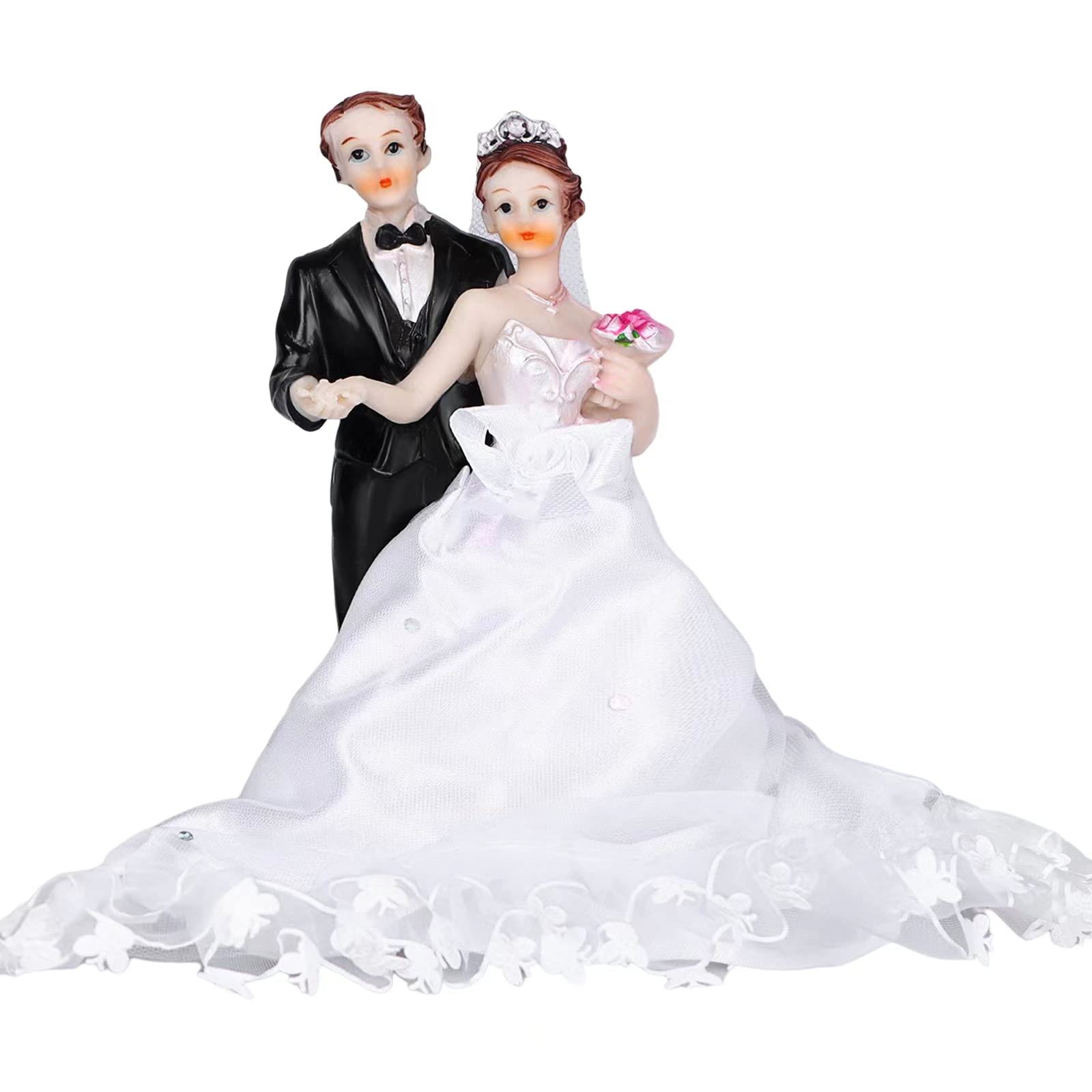 Photo 1 of 5" Wedding Cake Toppers Bride and Groom Funny Cake Toppers Bride and Groom Figurine for Wedding Cakes Mini Couple Statues Wedding Dress Cake Decoration for Couple Engagement Wedding Party