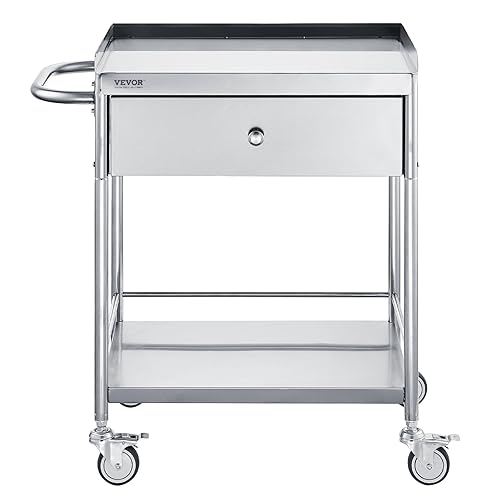 Miniatura 12 de VEVOR Medical Cart, 2-Layer Stainless Steel Cart 220 lbs Weight Capacity, Lab Utility Cart with 360° Silent Wheels and a Drawer for Lab, Clinic,