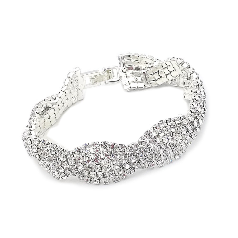 JSEA Womens Clear Rhinestones Braid Link Silver Tennis Bracelet Wedding Jewelry