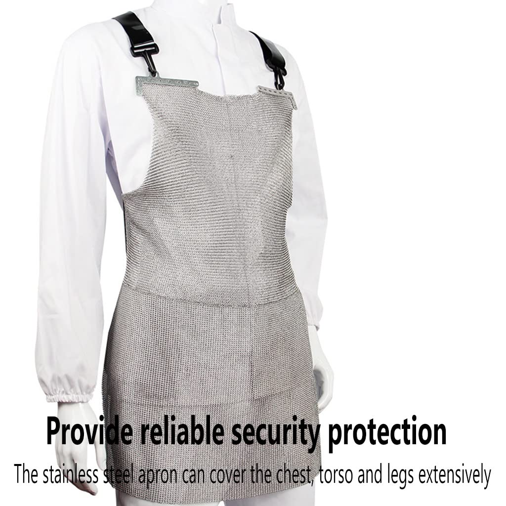 Apron Fartuch ochronny przeciw przecięciu, kolczuga ze stali nierdzewnej, odporny na przecięcie fartuch, fartuch roboczy bezpieczeństwa rzeźnika, regulowany pasek na ramię (Color : Silver, Size : 55