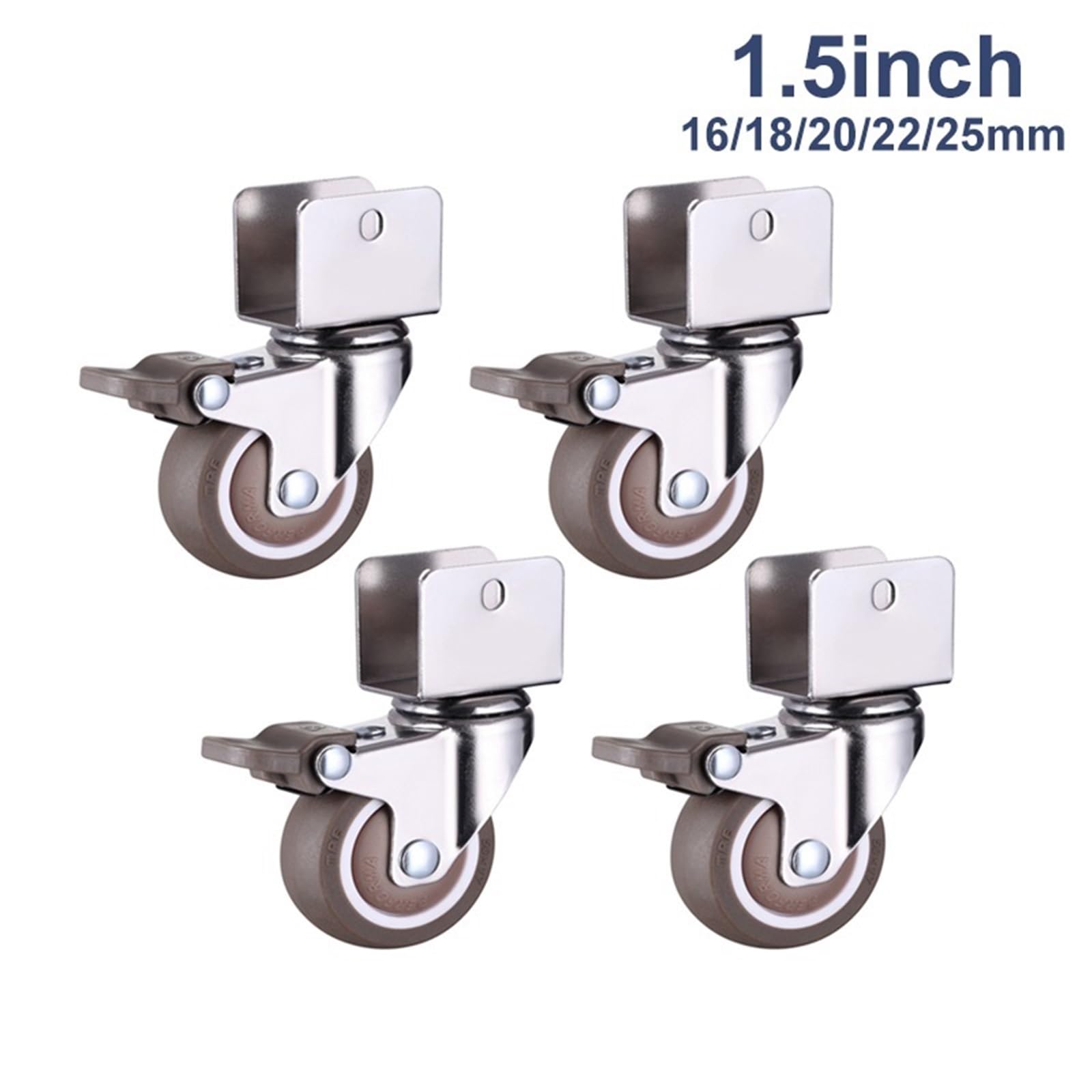 Rotelle for mobili da 1,5" Morsetto for armadietto con ruote frenanti Rotelle girevoli in gomma morbida Raccordi hardware for mobili Confezione da 4(N0.2,25mm)