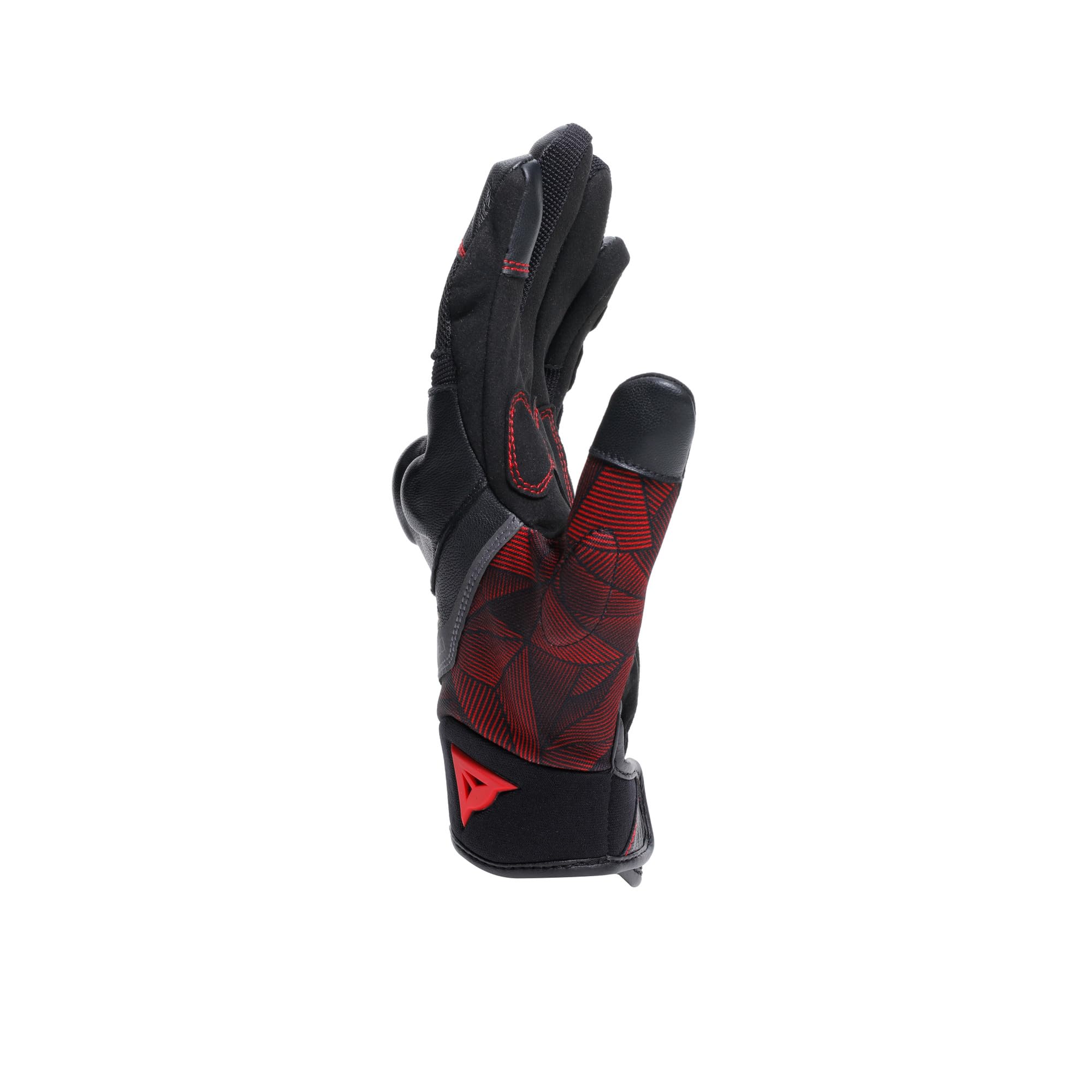 DAINESE - Ermex Gloves, Guanti Moto Estivi, Traspiranti con Inserti in Mesh, Protezioni Rigide sulle Nocche, Rinforzi in Pelle, Touchscreen, L, Nero e Rosso Lava
