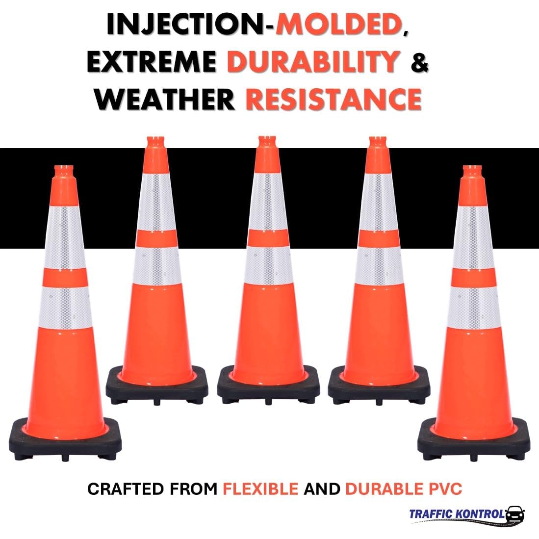 3 Pack 36" Inch Orange Traffic Safety Cones with Dual Reflective Collars - High Visibility Industrial Pylons Traffic Cones for Road, Parking Lots, Driving, Construction