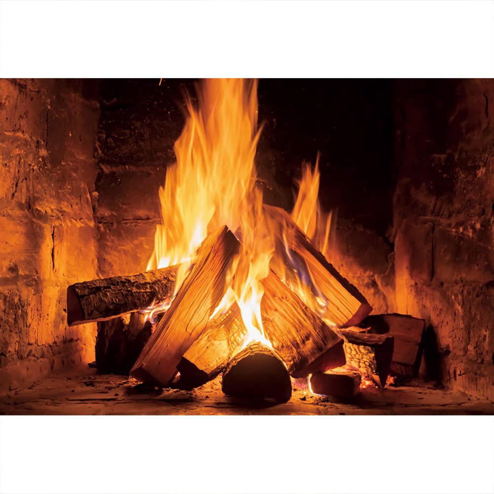 Toile De Fond Photo 1,5x1m Bois De Chauffage Cheminée Flammes – Vintage Hiver Noël Camping BBQ