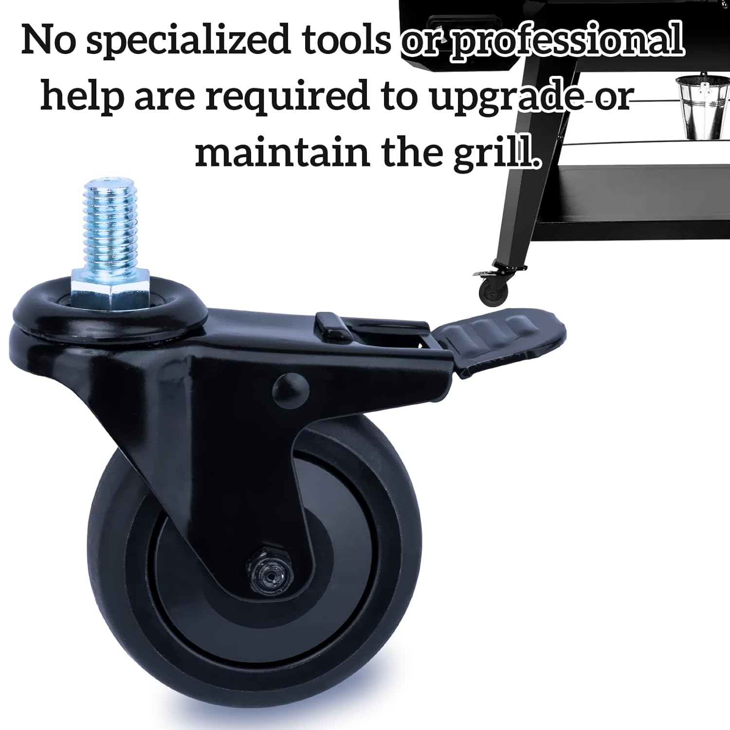 Pellet Grill Caster Replacement Wheels for Pit Boss 1000 & 1100, Austin XL, Pitboss, Louisiana Grill, Rec-Tec and Other Pellet Grills 2 Pack