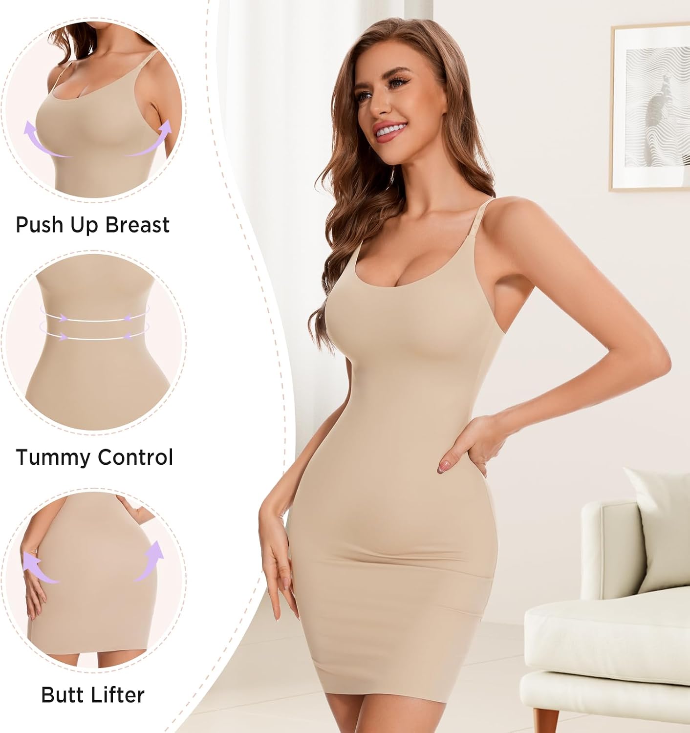 Shapewear Slip Dress for Women Under Dress Full Slip Tummy Control Dress Slips Seamless Body Shaper Cami