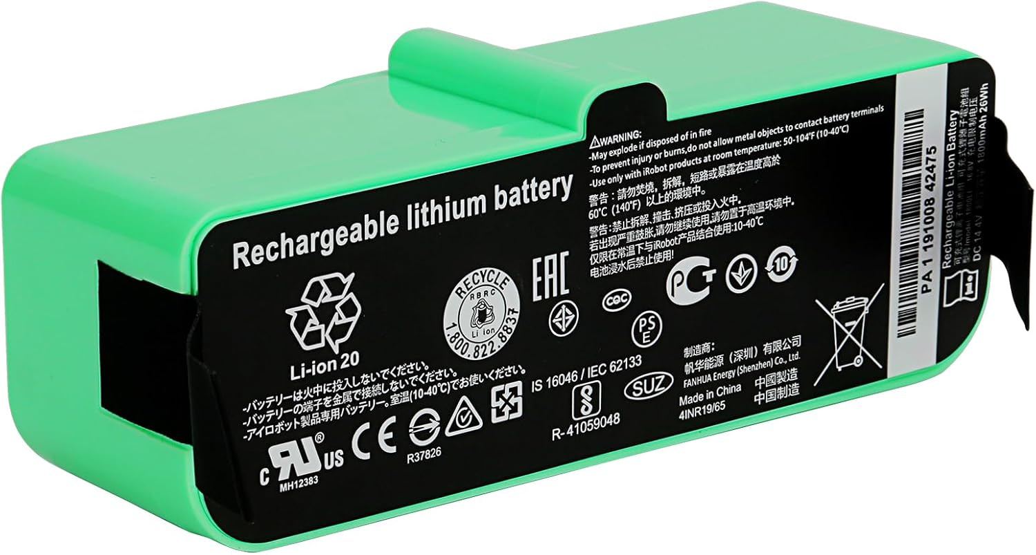 1800LI Replacement battery Compatible with Roomba 960 981 970 965 801 805 850 860 890 891 895 695 690 685 680 677 675 671 670 665 652 640 614 615 4376392 for iRobot Roomba 500 600 700 800 900 Series