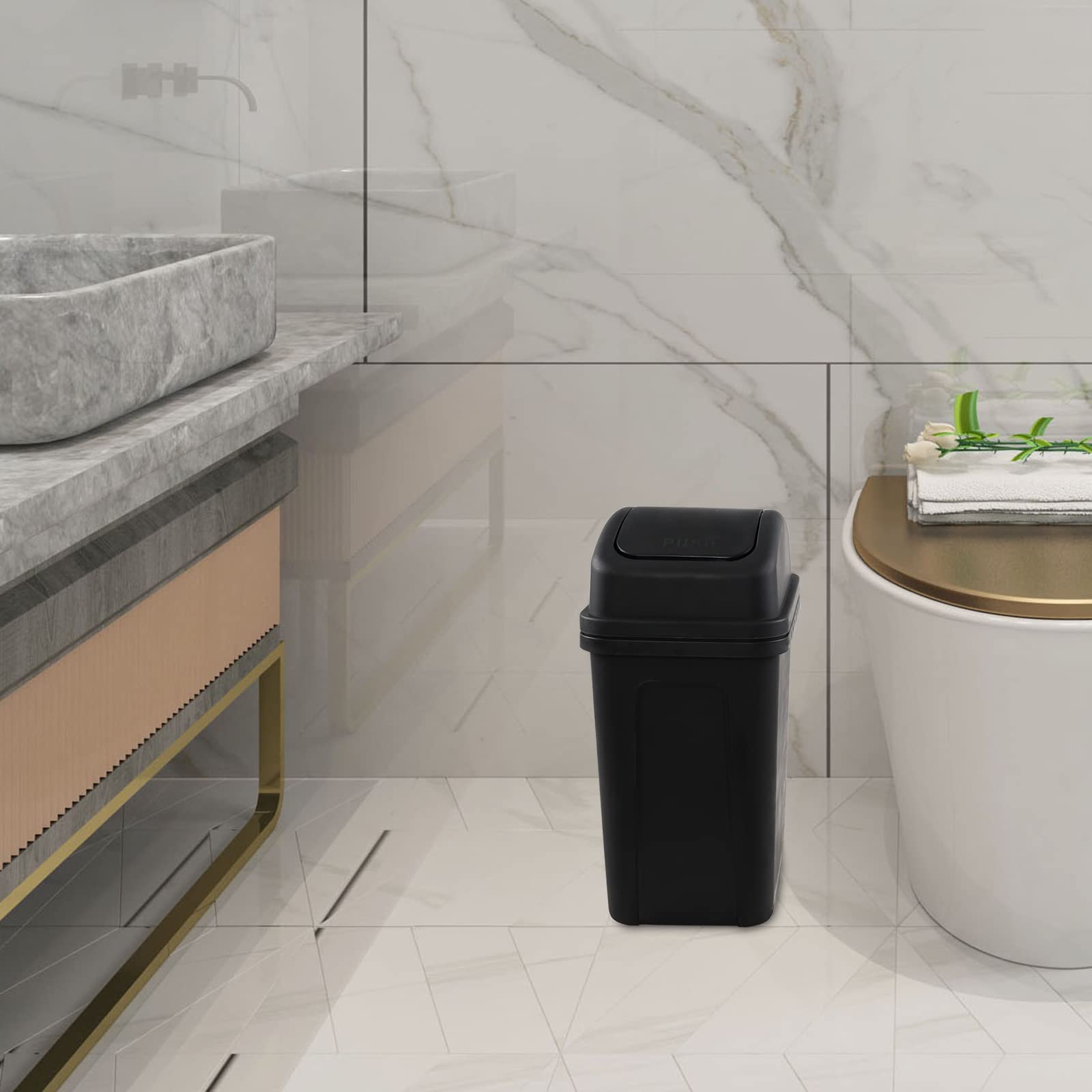 Hefty 8.8 Gallon Slim Black Trash Can With Handles For Office Or Recycling