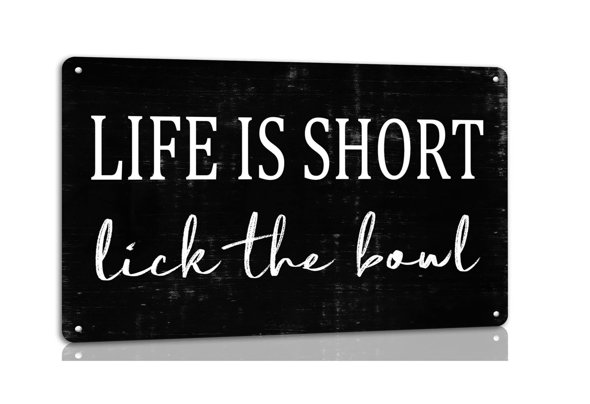 ZDVHOMCB Funny Kitchen Metal Tin Sign Life is Short Lick the Bowl Humorous Quote Retro Wall-Art for Home Bar Cafe Diner Decor 8 X 12 in
