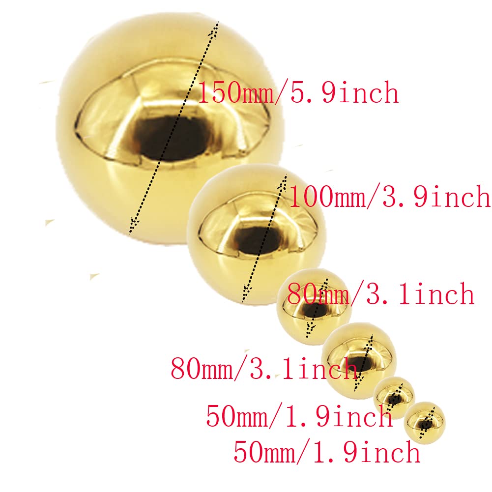 Boule d'observation dorée, 6 pièces 50-150 mm en acier inoxydable poli brillant - Sphères réfléchissantes lisses pour jardin de maison, extérieur, décor de route (6 pièces mixtes)
