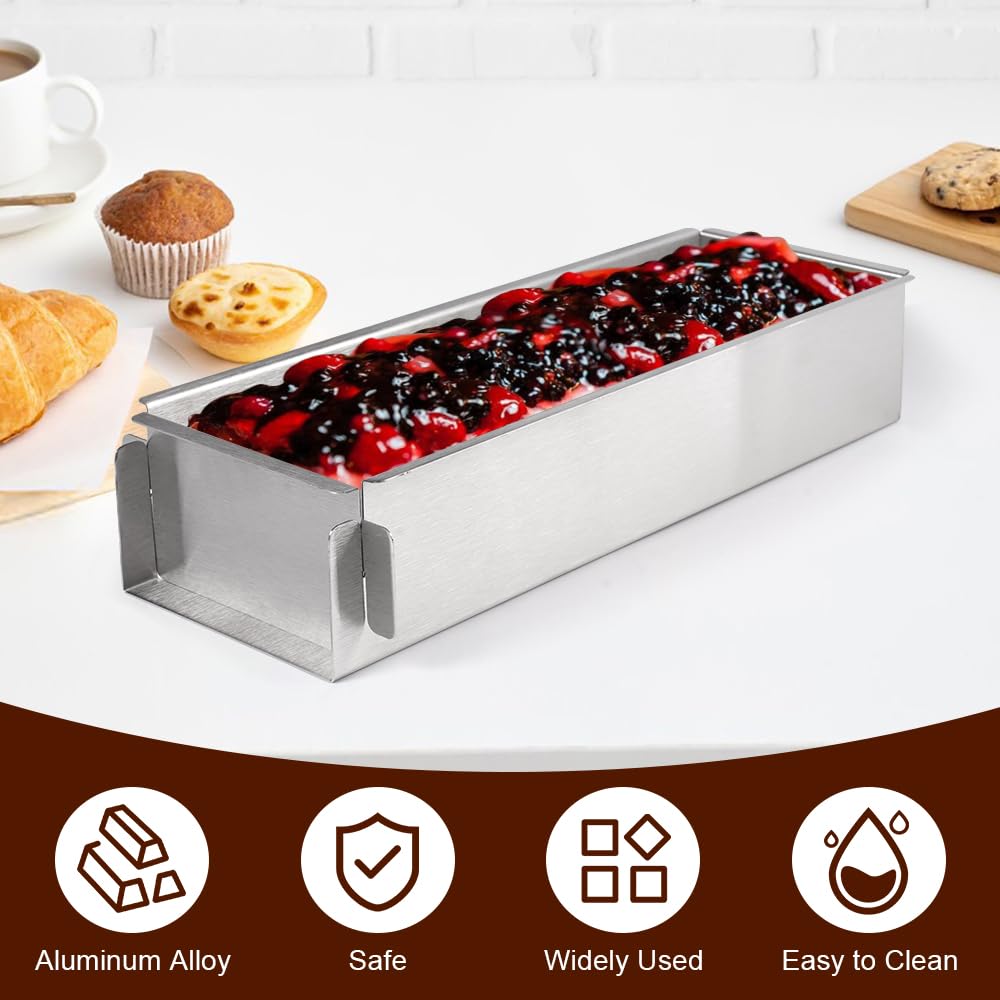 DGN Forma Tiramisù in Acciaio Inossidabile, Stampo Rettangolare Mousse Riutilizzabile Telaio Rettangolare Regolabile Rivestimento Antiaderente per Preparazione di Brownie, Cheesecake, Pane, Tiramisù