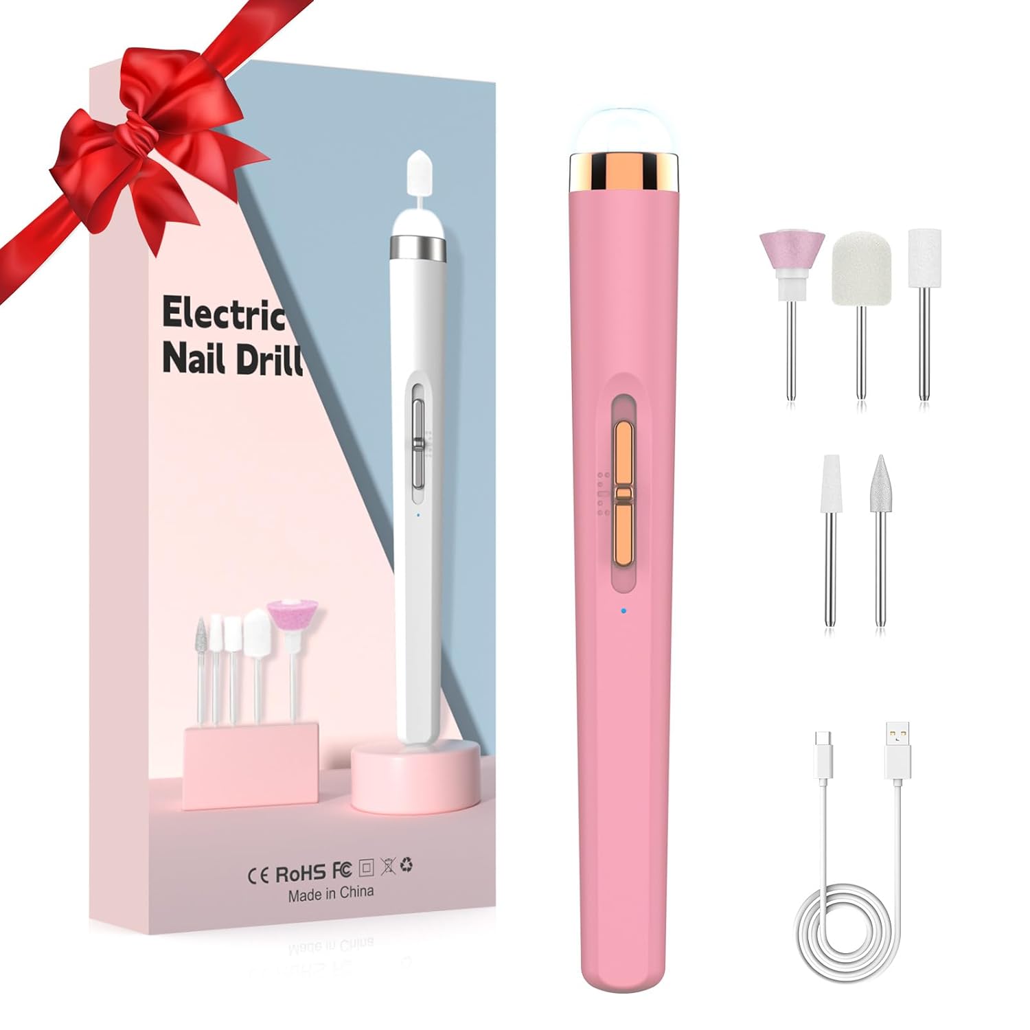 MMK Electric Nail Drills with LED Light,5 in 1 Electric Nail File,Professional Pedicure Tools for Feet,4 Speed Cordless Nail Drill Care Hand and Foot ,Electric Remover Care Your Skin and Nail (Pink) MMK Electric Nail Drills with LED Light,5 in 1 Electric Nail File,Professional Pedicure Tools for Feet,4 Speed Cordless Nail Drill Care Hand and Foot ,Electric Remover Care Your Skin and Nail (Pink)