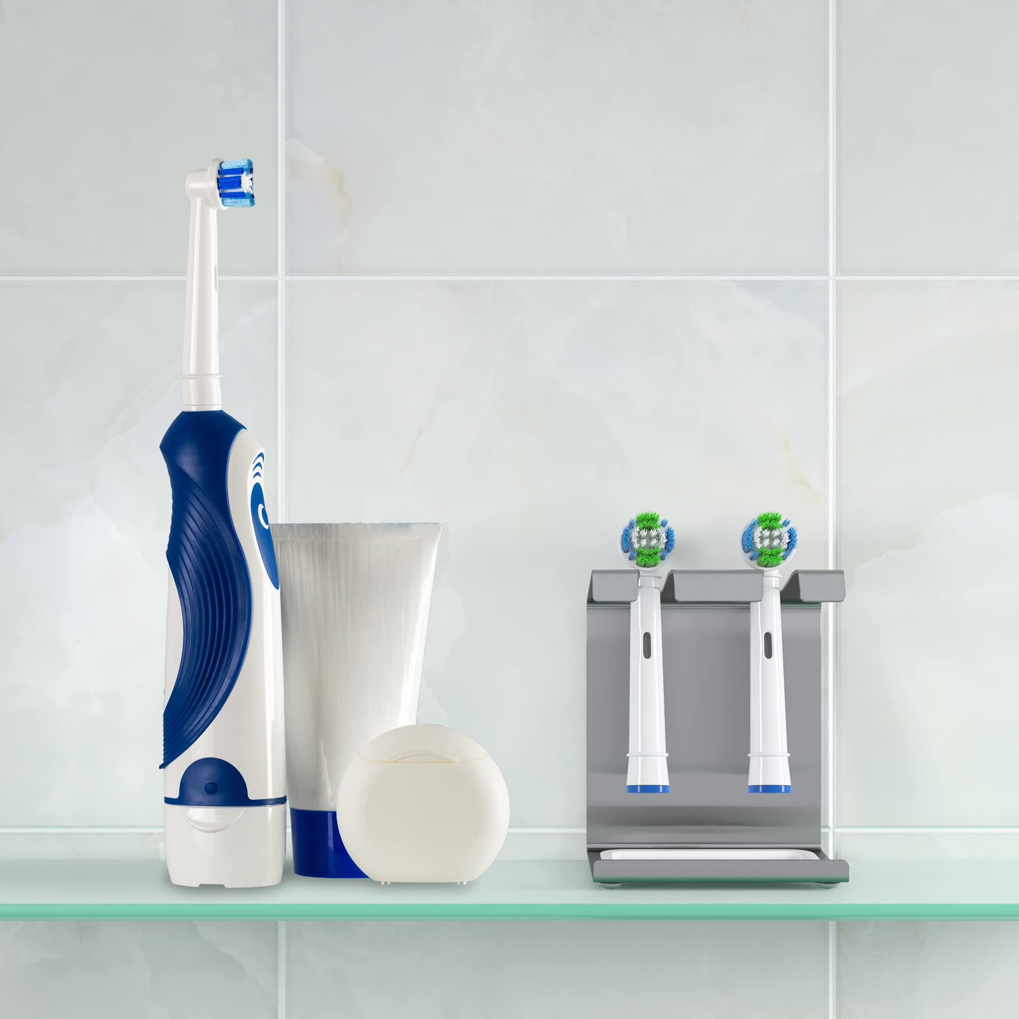portaspazzolini in acciaio inossidabile con vaschetta raccogligocce | compatibile con Oral-B, iO, Philips Sonicare, Waterpik, Fairywill | portaspazzolini (per 2)