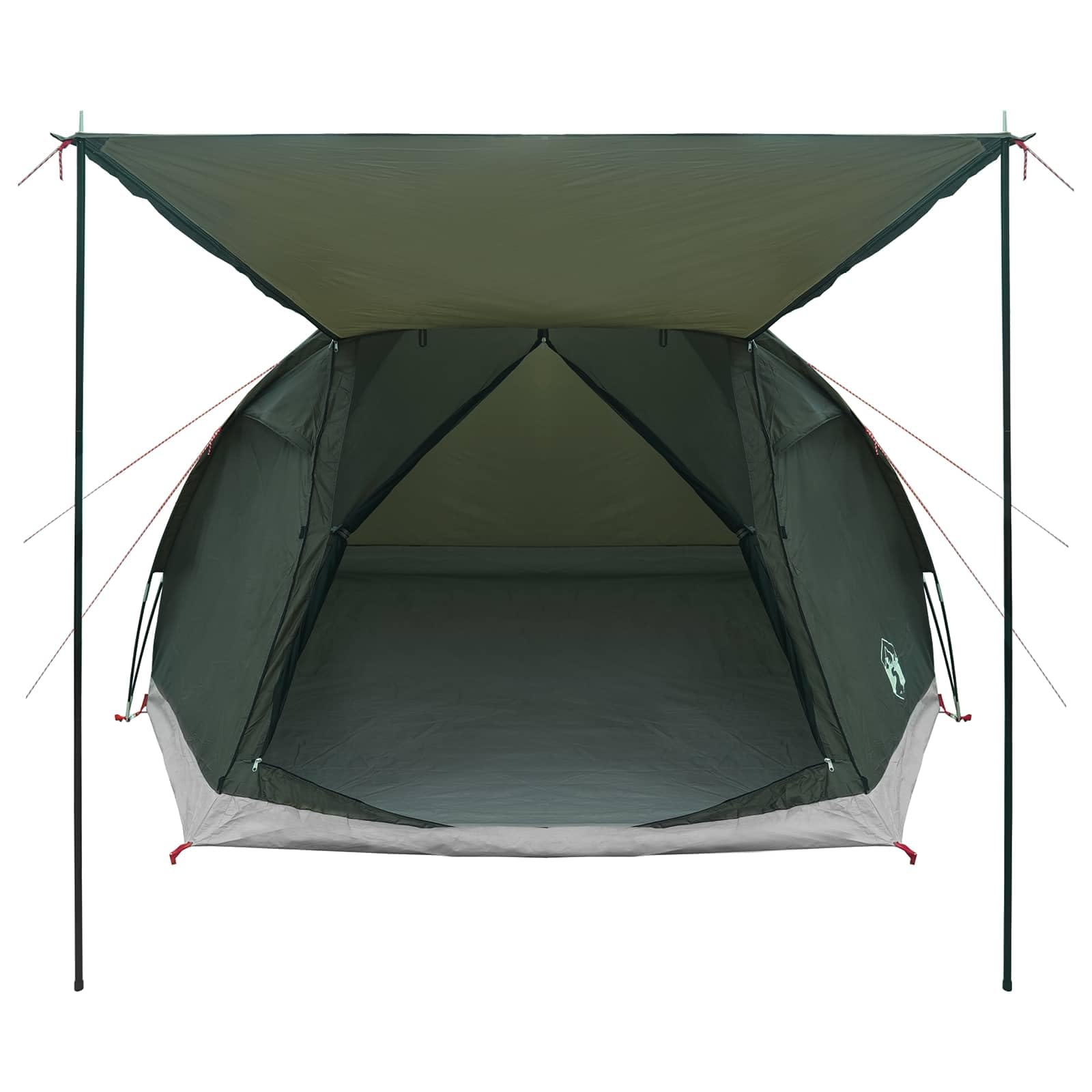 Tente de cabane avec toit vert militaire 4 personnes polyester et acier 398 x 260 x 177 cm imperméable avec porte zippée et housse de pluie pour camping vacances en famille