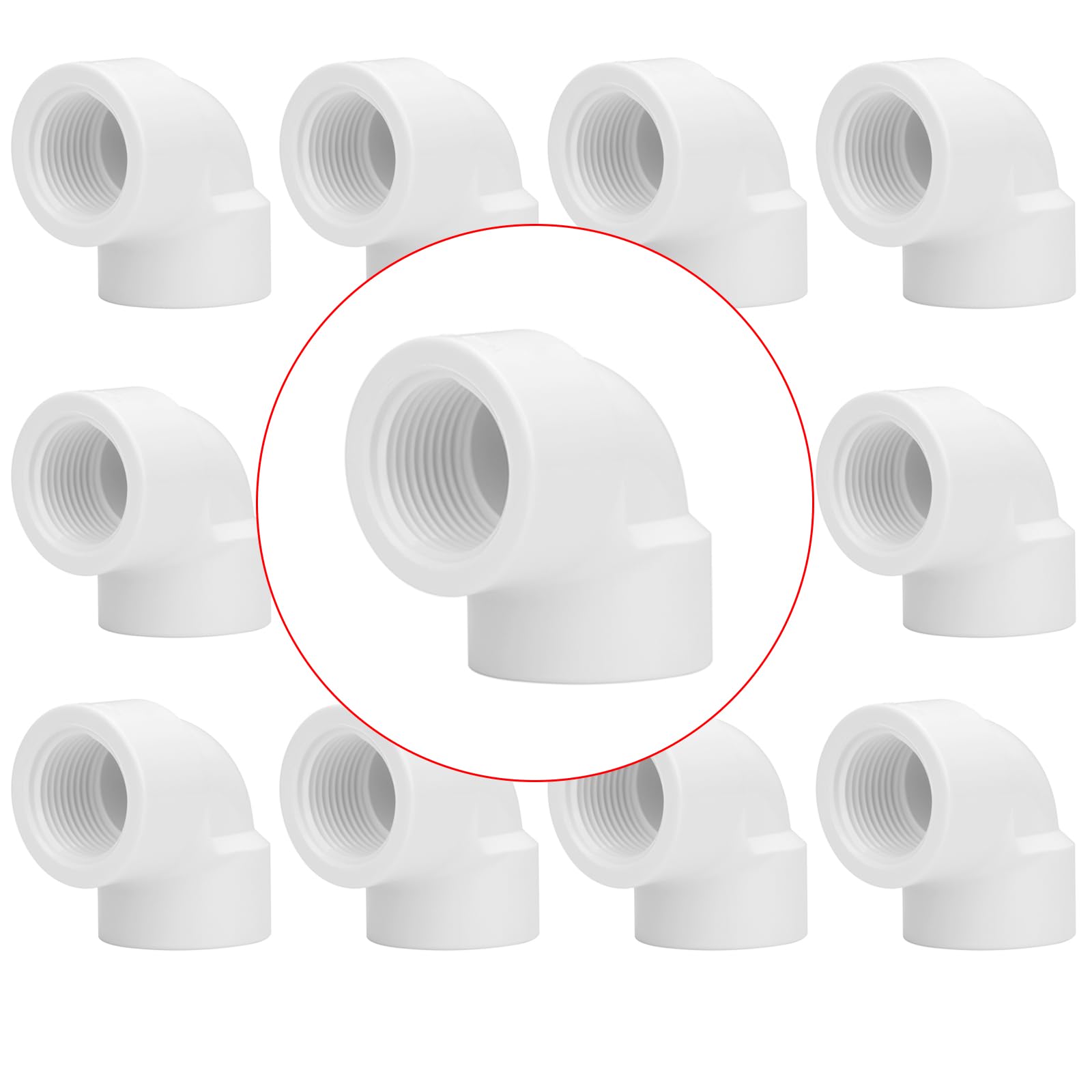 Photo 1 of 10Pack 3/4" Double Female Thread 90 Degree PVC Elbow Pipe Fitting Connector SCH40 3/4IN F to F Threaded 90 Degree Elbow PVC Corner Adapter Pipe Fitting for Home Sewer Plumbing Water Line