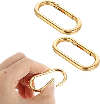 JJUNW 2Pcs Gold Carabiner, Gold Key Ring, Gold Carabiner Clip Oval Snap Clip, Metal Keychain Clip for Purse Strap Alloy Round Buckle Key Hook for Bags Purse Keychain Replacement