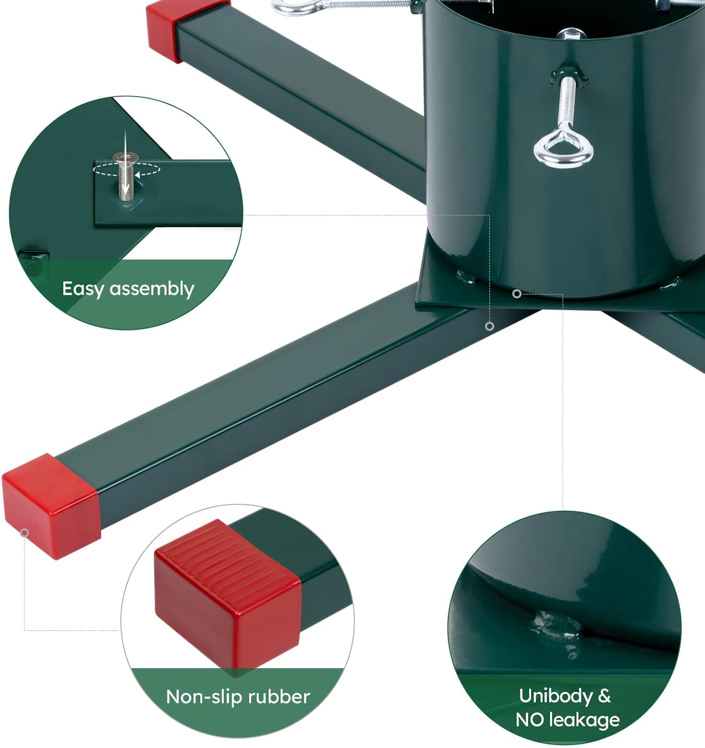 Christmas Tree Stand for Live Tree, Heavy-Duty Metal Christmas Tree Holder with Spike for 2-6ft Tall Fresh Tree, Christmas Tree Base Stand for Real Tree, Seasonal Decor (Green)