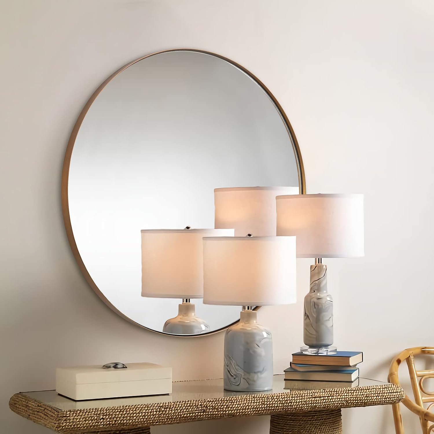 ANDY STAR 36" Bronze Round Mirror, Round Bathroom Mirror, Big Circle Wall Mirror in Metal Frame, Large Vanity Mirror for Entryway, Living Room, Washrooms…