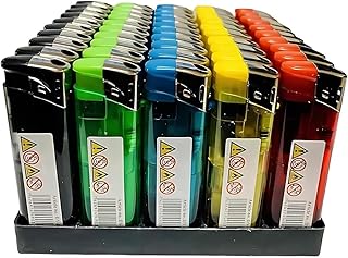 BML 50 x Electronic Lighters Windproof Adjustable Long Lasting Flame Refillable Child Safe Pocket Lighters for Candle Kitchen Stove BBQ Lighter for Camping (Assorted Colour)