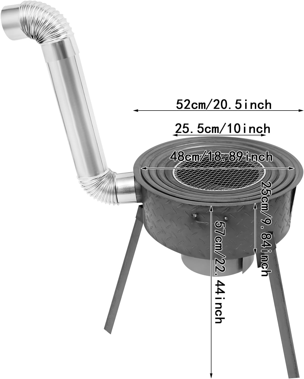 Wood Burning Stove with Grill Rack, Portable Charcoal Grill w/4 Wok Rings & Chimney Pipe, Heating & Cooking Tent Stove Camping Rocket Stove for Tent, Outdoor, Camping, Cooking Use (20.5 Inch)