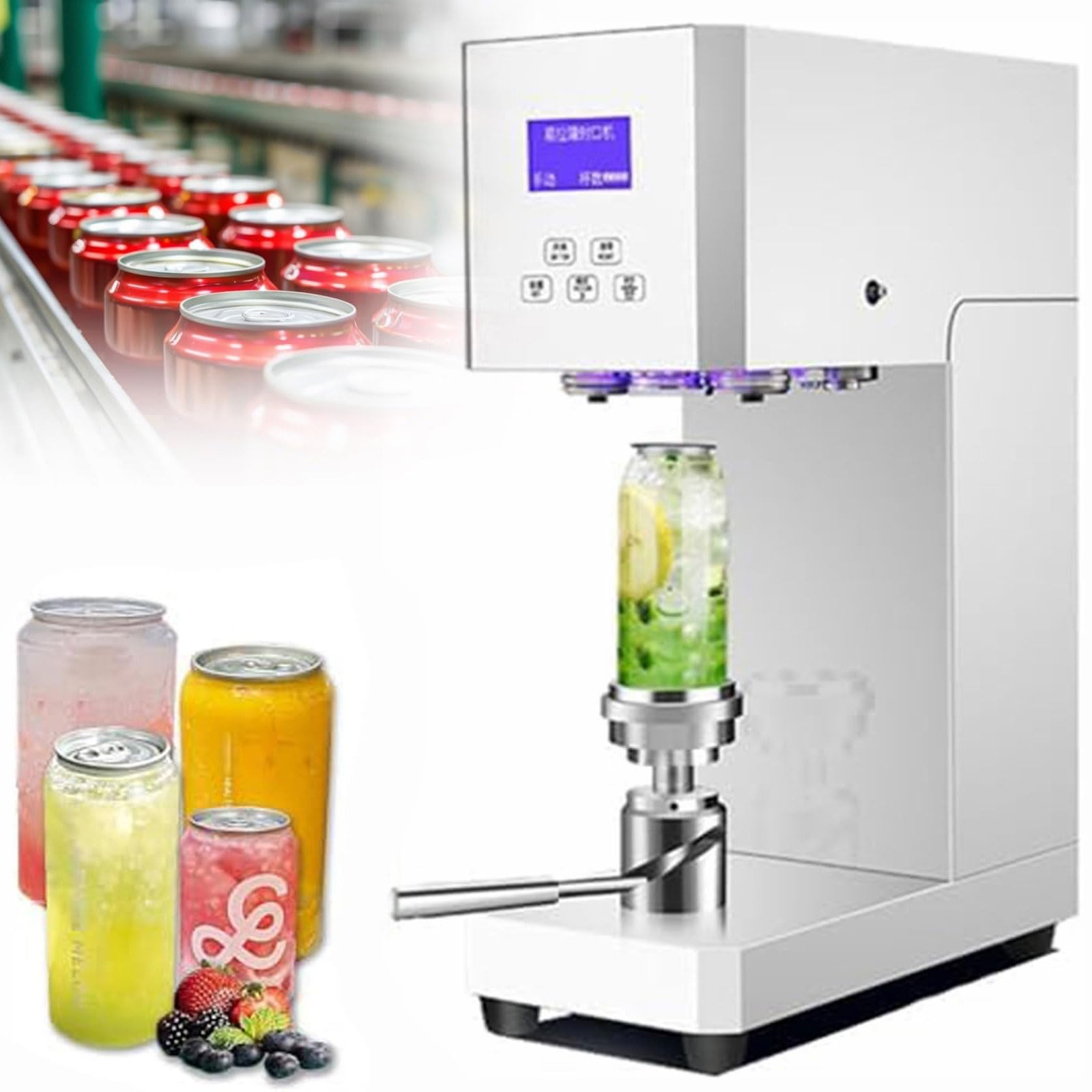 Máquina automática de sellado de latas con panel inteligente y ajuste de altura para taponar botellas comerciales