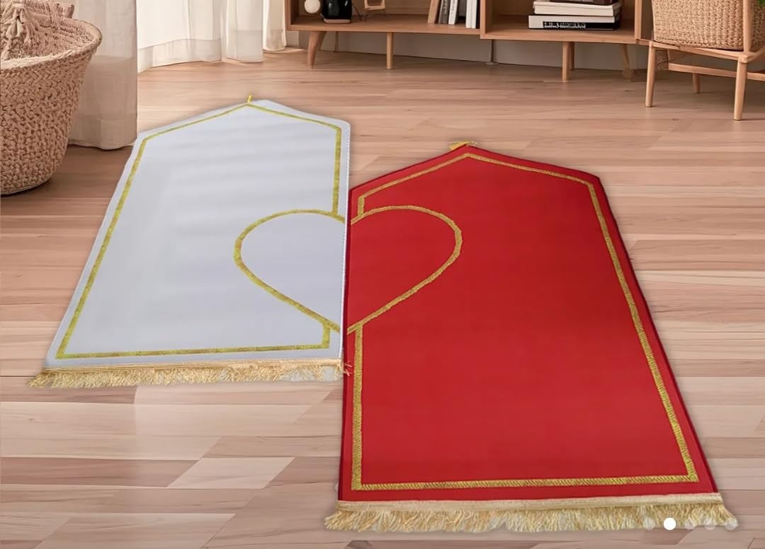 Générique Tapis de Prière Musulman Couple, 70 x 110 cm, Épais et Confortable, 2 Pièces, Homme et Femme,Cadeau Islamic