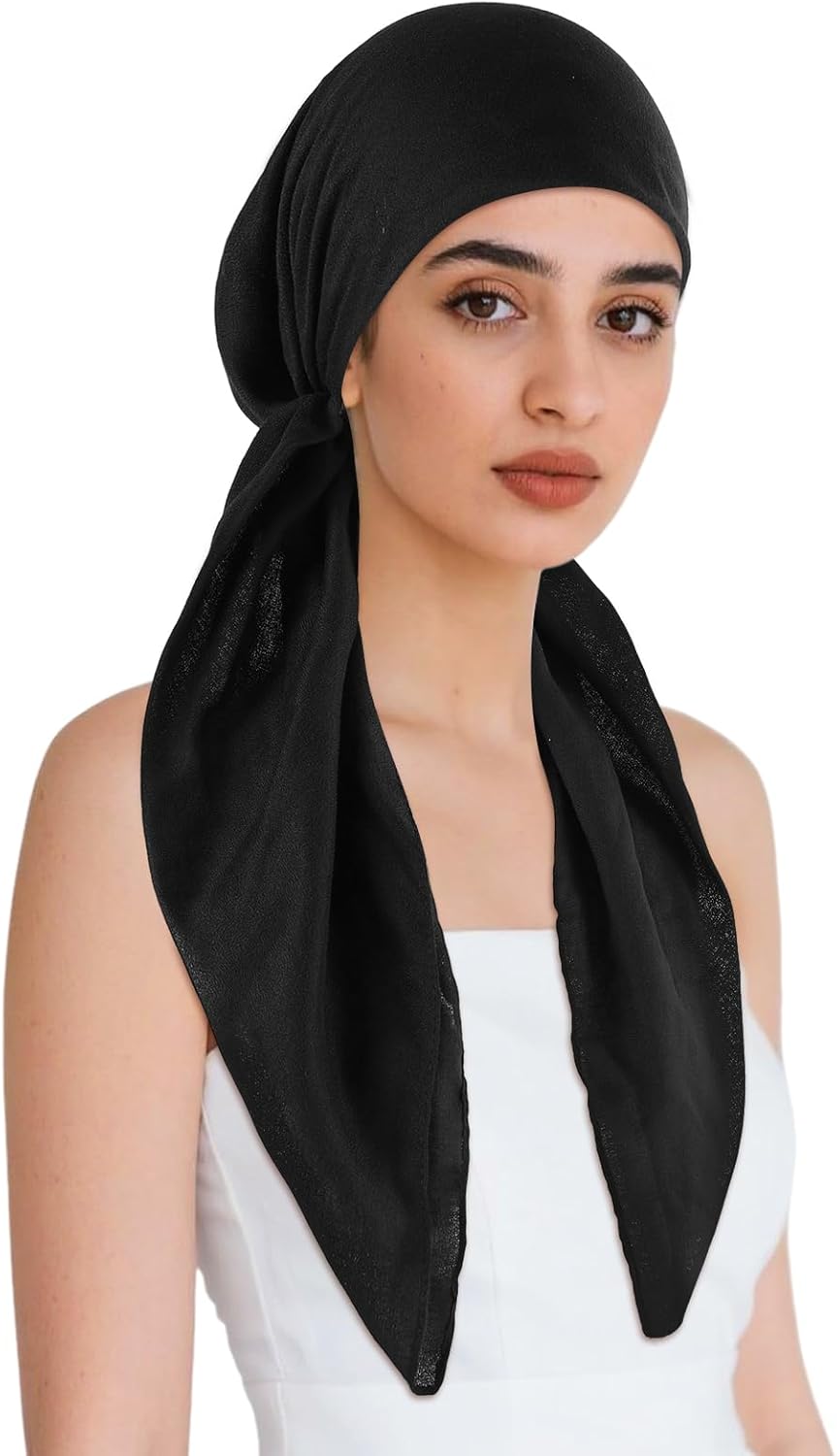 DOCILA Chemo Headwear for Women Solid Color Pre Tied Lightweight Cancer Patients Skull Cover Cap Turban Head Wrap Beanie Hat