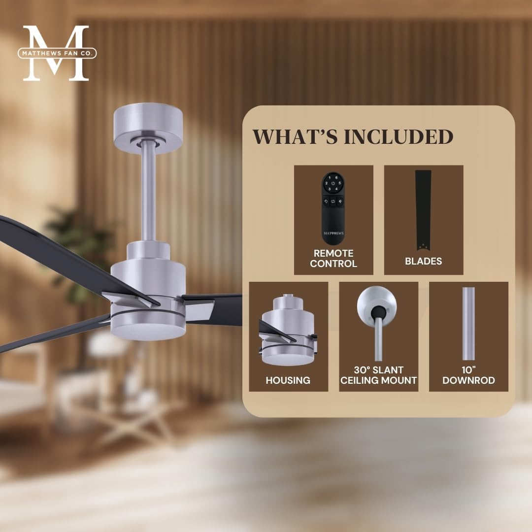 Matthews AK-BN-BK-72 Alessandra Wet Rated 72" Outdoor Ceiling Fan without Light, Remote Included, Silent DC Motor, Brushed Nickel with Matte Black