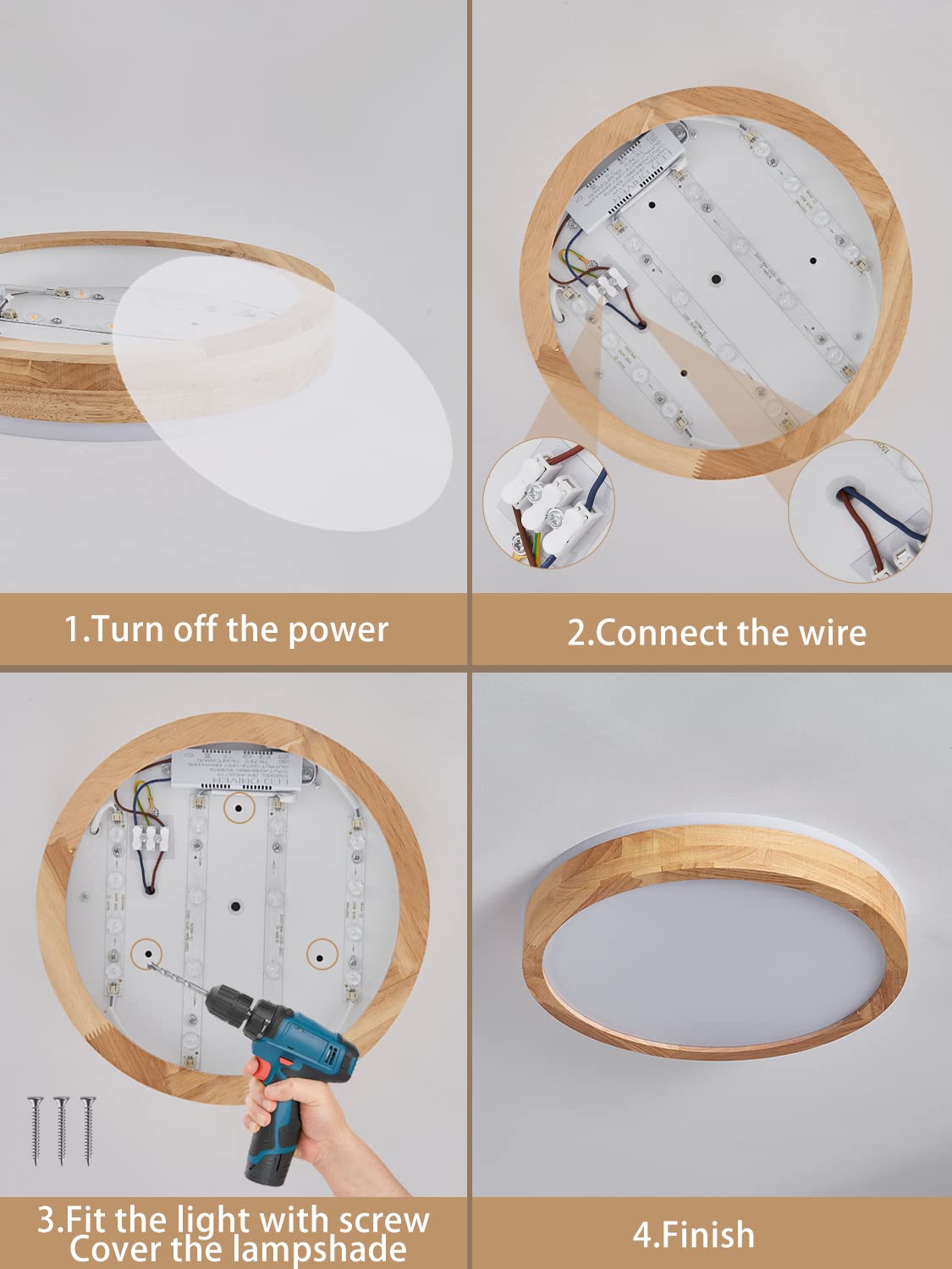 Deckenlampe LED Deckenleuchte Dimmbar 3000K-6000K,Deckenlampe holz | 32W 40cm Deckenlampe Wohnzimmer Deckenleuchte Rund Lampe Decke Deckenlampe für Schlafzimmer Küche Esszimmer Flur