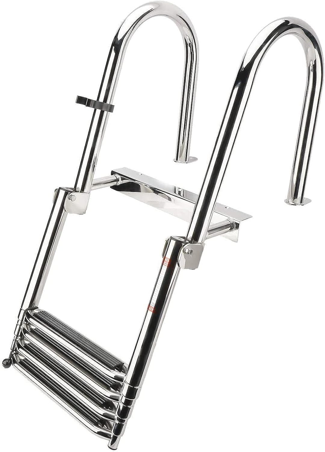 Stainless Steel 4 Step Folding Telescoping Bulkhead Ladder, Heavy Duty Telescoping Ladder with Install Screw Kit, for Dock/Swim Pool/Marine/Silver