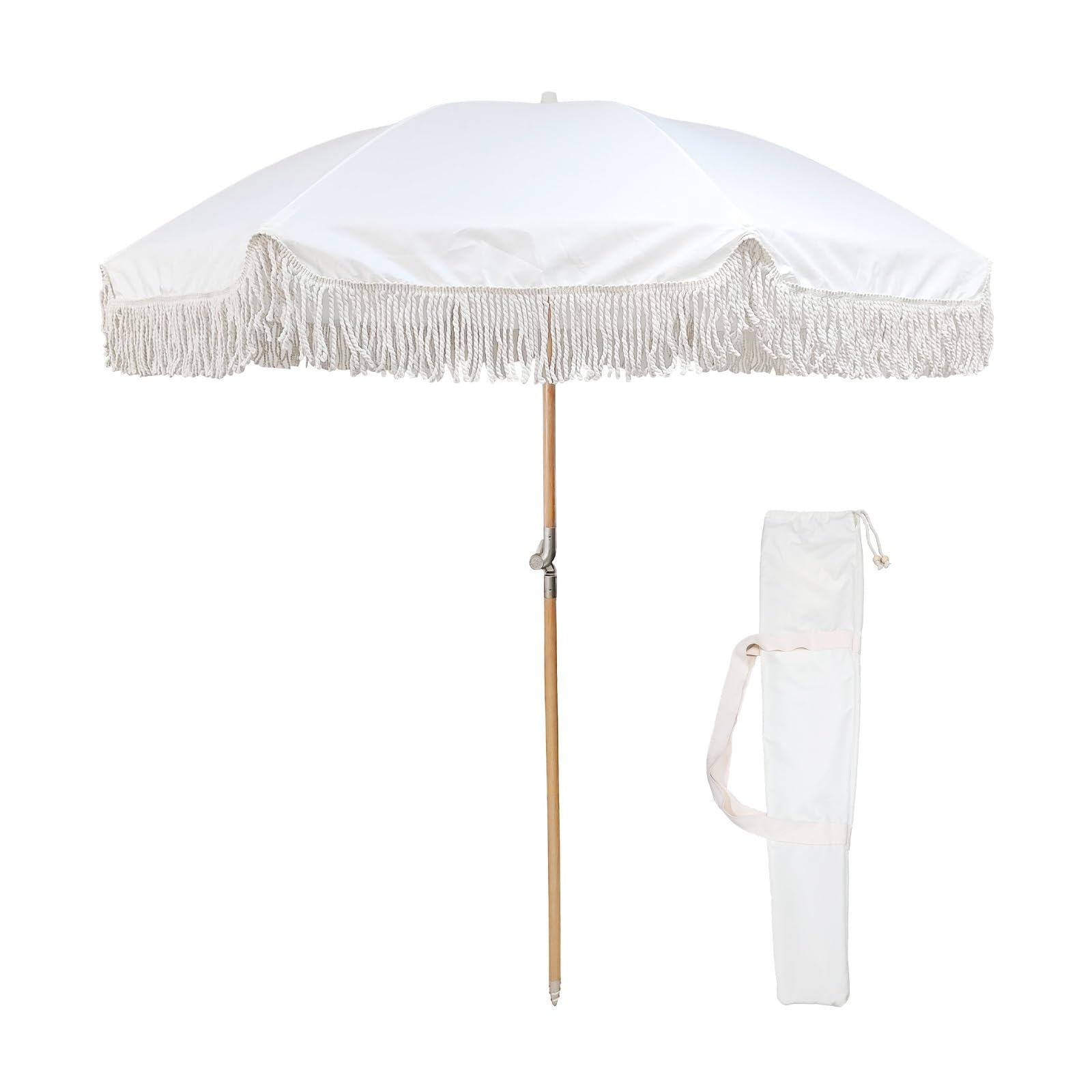 Ombrello da patio da 1,8 m, stile boho, in metallo, con protezione UPF 50+, regolabile, inclinabile, anti-pizzico, facile da trasportare, per giardino, cortile, piscina, spiaggia