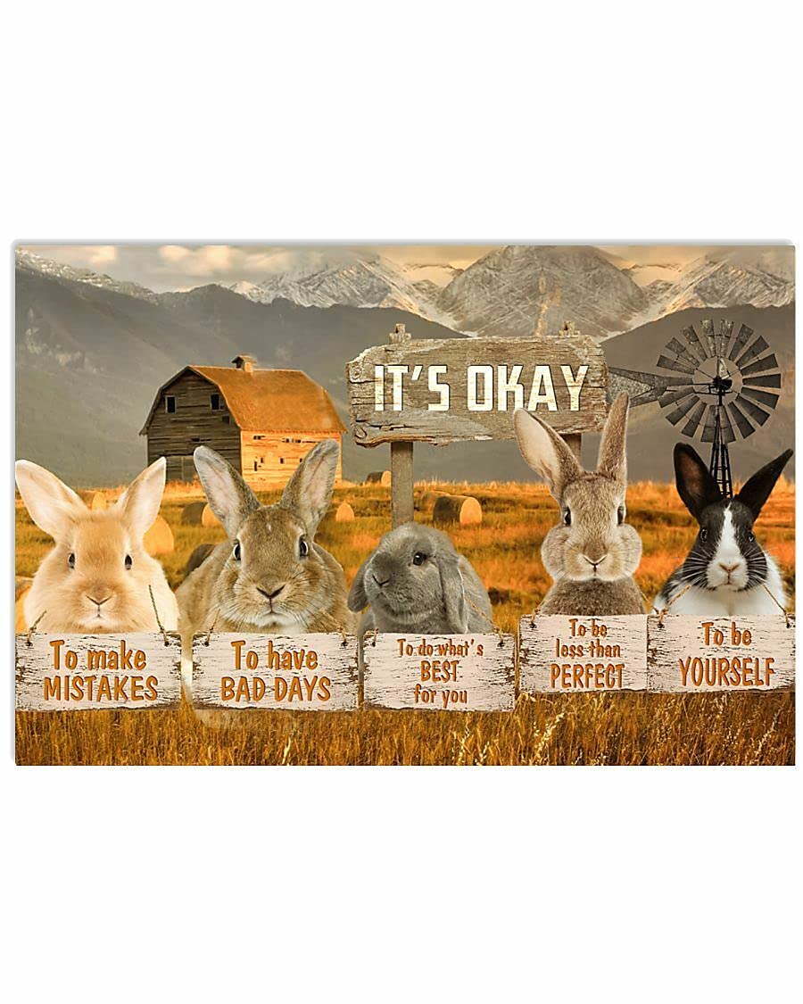Inga Camping#A1001 Rabbits It's Okay To Make Mistake To Have Bad Days To Be Yourself Poster Metal Tin Sign Poster 8X12 Inches