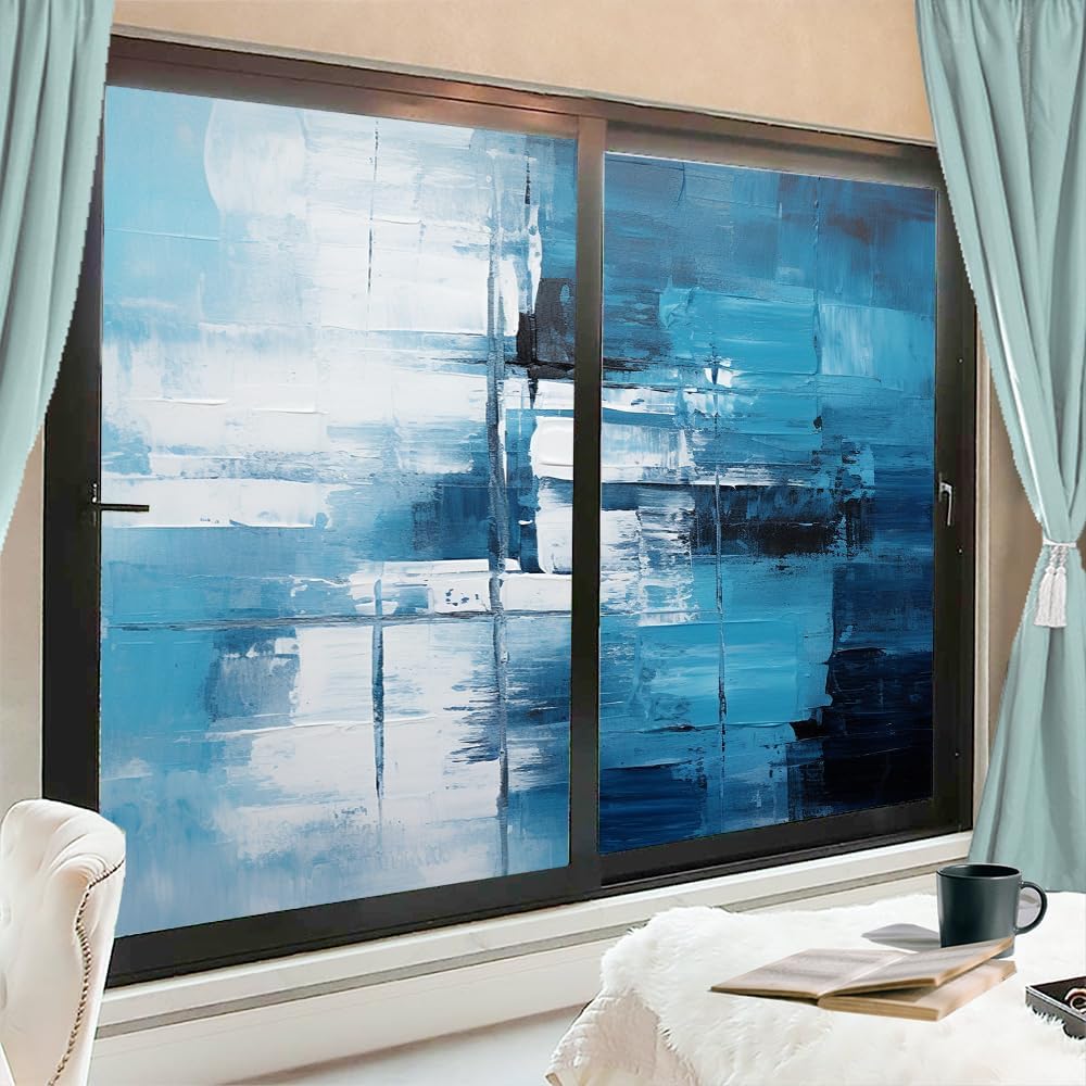 Vintage Textures Window Film Privacy Watercolor Abstract Retro Patterns Decorative Stained Glass Decal for Home, Adhesive Window Sticker 35.4Wx63L inch x 2pcs