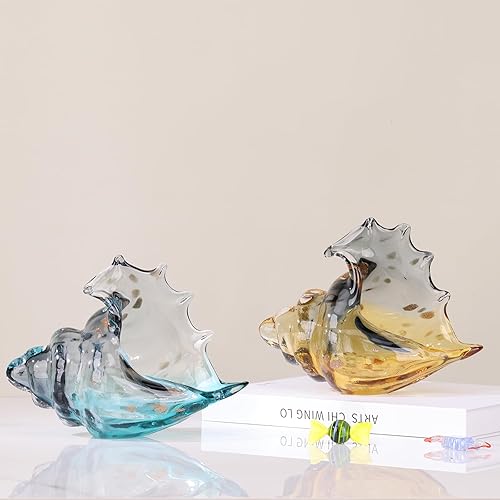 Miniatura 4 de DOVDOV Estatua de caracola de vidrio soplado a mano, figura de arte de vidrio ámbar, decoración costera del hogar con conchas marinas, decoración de