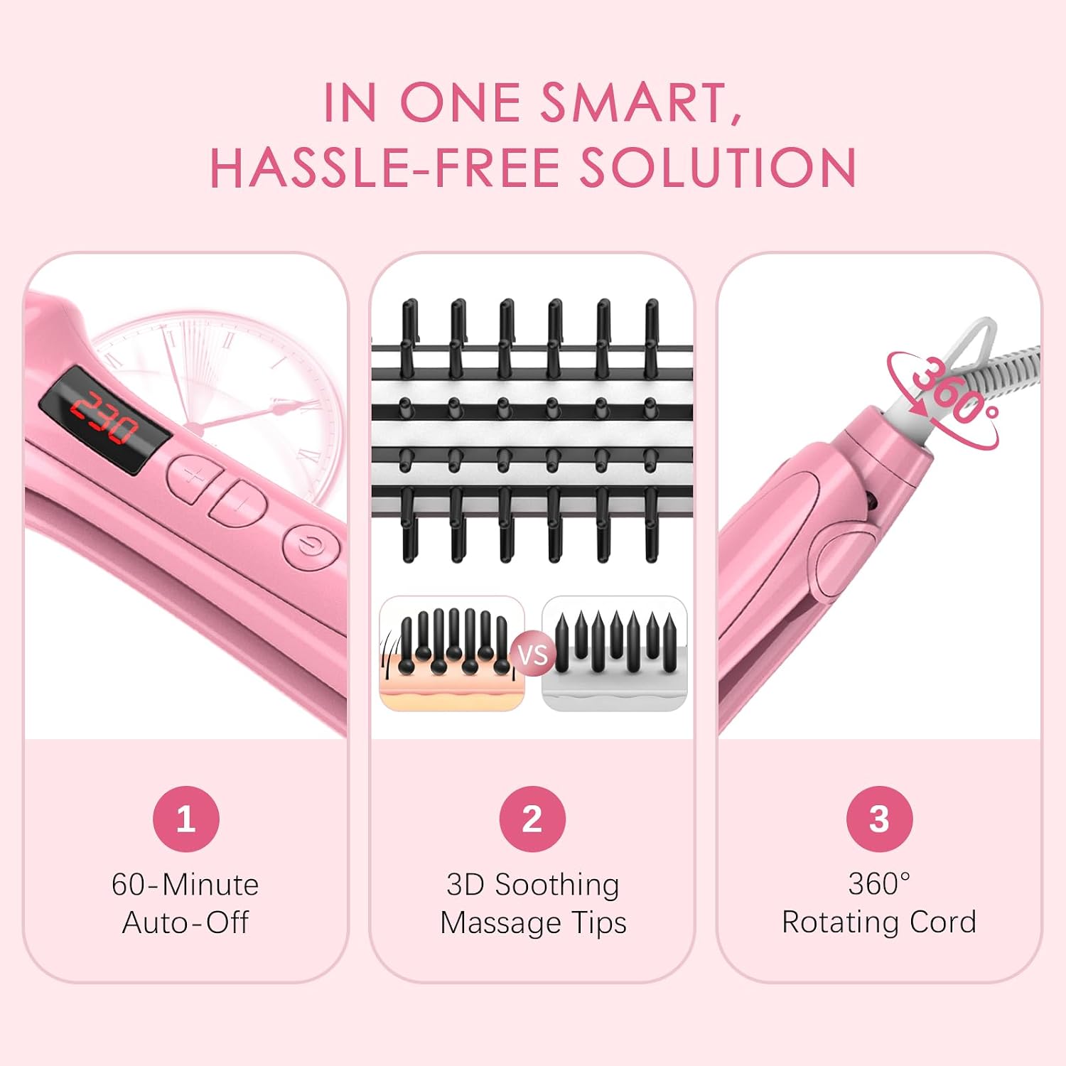 2-in-1 Flat Iron Hair Straightener Brush for Short Hair, 200M Negative Ion Pixie Cut Styler with Premium Silicone Bristles, Anti-Scald Professional for Bobs & Bangs, 3X Less Heat Damage, Dual Voltage
