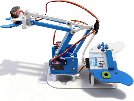 طقم ذراع روبوتية ذكية من Microbit، طقم بناء ذراع ميكانيكية قابلة للبرمجة بتقنية 4DF لصانعي وعشاق العلوم والتكنولوجيا والهندسة والرياضيات لتعلم البرمجة والعلوم والهندسة، لا يشمل بطاريات Microbit v2 وAA