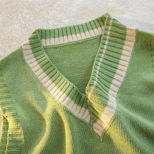 Men Sweater Vest Patchwork Sleeveless Knitted Tops Couple Preppy V-Neck Loose Jumper Vests2